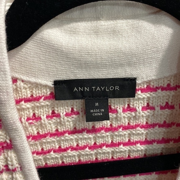 Ann Taylor Pink And White Striped Cardigan EUC - Picture 3 of 11